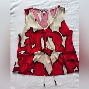Nine West Vivid Red and Cream Sleeveless Blouse